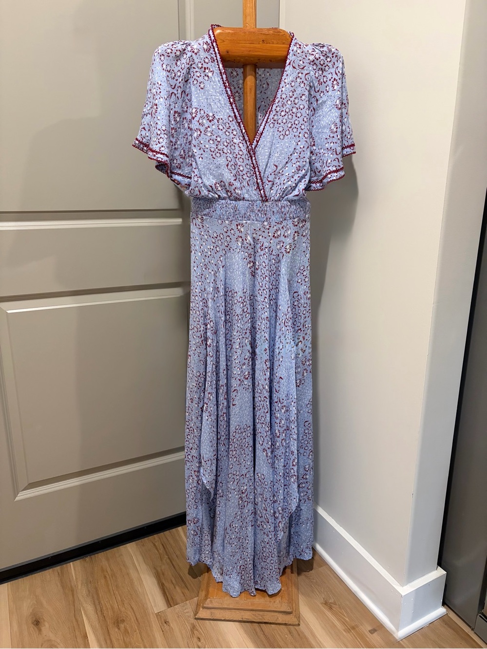 Poupette St. Barth Mabelle Light Blue Floral  Dress Maxi Smocked Waist